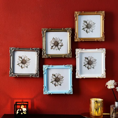 Europäischer Vintage Relief Fotorahmen Harz Barock Floral Geprägt Kleiner Quadratischer Bilderrahmen Deko Zuhause Wand Desktop