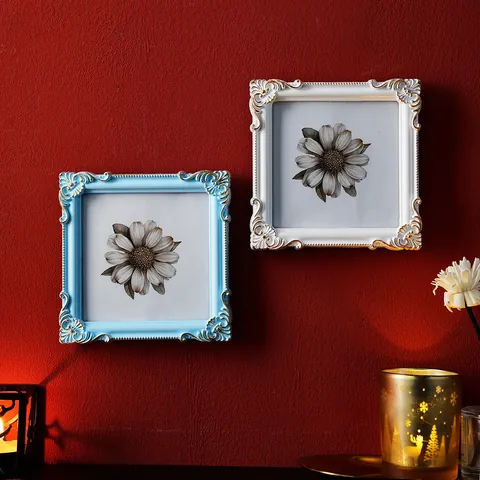 Europäischer Vintage Relief Fotorahmen Harz Barock Floral Geprägt Kleiner Quadratischer Bilderrahmen Deko Zuhause Wand Desktop