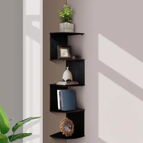 Modern Wood Corner Floating Shelf Zigzag Wall Mounted Tiered Display Shelving For Home Decor Living Room Storage Book Shelf