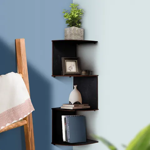 Modern Wood Corner Floating Shelf Zigzag Wall Mounted Tiered Display Shelving For Home Decor Living Room Storage Book Shelf