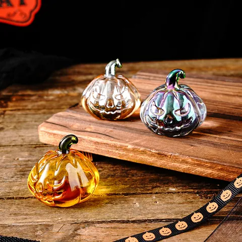 Creative Crystal Glass Pumpkin Ornaments Halloween Jack-O-Lantern Decor Modern Minimalist Home Tabletop Decoration Gift