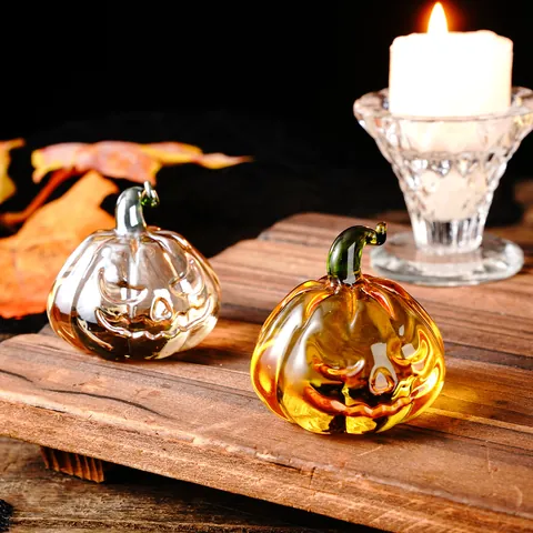 Creative Crystal Glass Pumpkin Ornaments Halloween Jack-O-Lantern Decor Modern Minimalist Home Tabletop Decoration Gift
