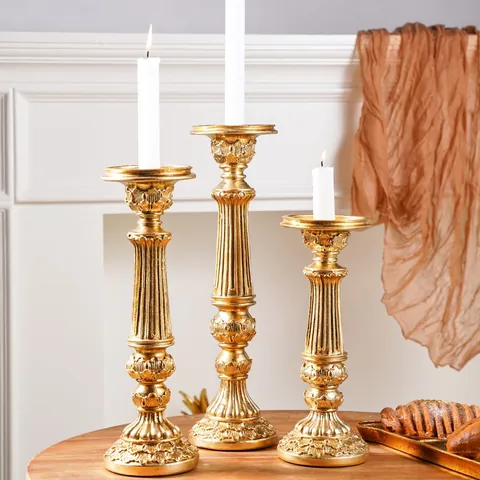 Candelabro Vintage Europeo Columna Romana Oro Resina Portavelas para Boda Hogar Decoración Banquete Retro Candelabro
