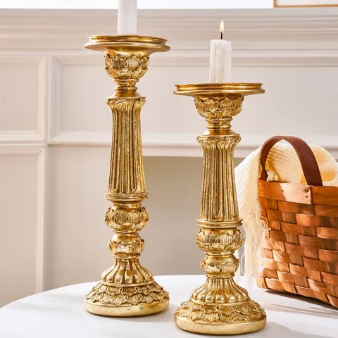 Candelabro Vintage Europeo Columna Romana Oro Resina Portavelas para Boda Hogar Decoración Banquete Retro Candelabro