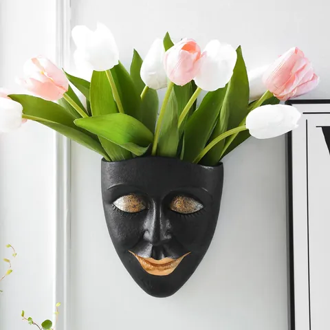 Modern Minimalist Resin Human Face Wall Planter Abstract Portrait Bust Succulent Vase Indoor Hanging Plant Pot Home Living Room Decor Sculpture Wall Hanging Floral Ornament