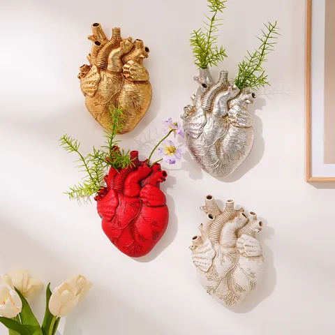 Florero de Pared con Forma de Corazón Anatómico Creativo Nórdico Resina Estilo Gótico para Sala de Estar Entrada Decoración del Hogar