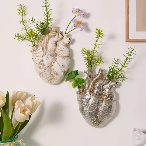Florero de Pared con Forma de Corazón Anatómico Creativo Nórdico Resina Estilo Gótico para Sala de Estar Entrada Decoración del Hogar