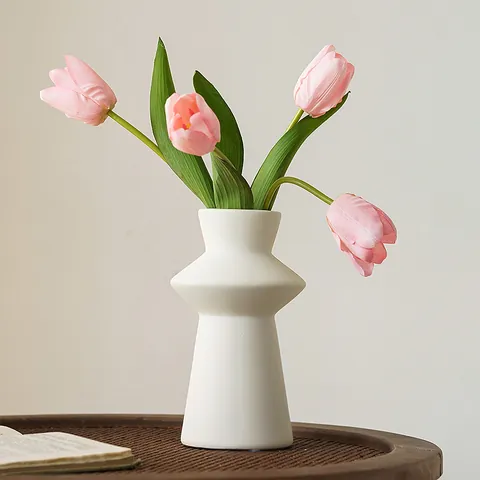 Nordic Modern Lighthouse Shape Resin Decorative Vase Creative Geometric Home Decor Office Desktop Ornament Gift Black White Gold