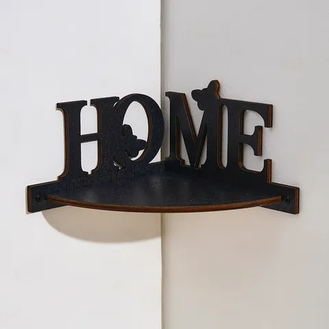 Minimalist Wood Corner Shelf HOME Letter Hollow Design Butterfly Wall Floating Shelf For Home Kitchen Living Room Decoration