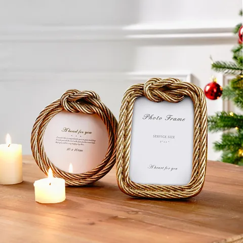 Vintage Gold Resin Rope Knot Photo Frame Creative Tabletop Picture Display Frame European Style Home Decor Desktop Ornament