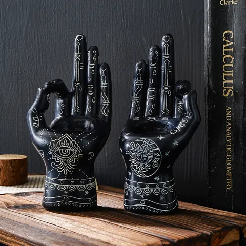 Retro Mystic Palmistry Hand Candle Holder Resin Palm Ornament For Halloween Gothic Home Desktop Decor Gold Silver Black