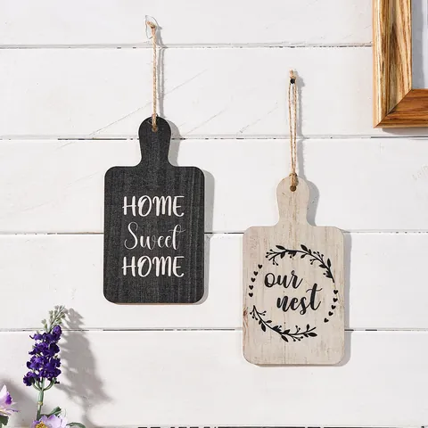 Plaque Décorative Suspendue en Bois Moderne Minimaliste Forme de Planche à Découper Slogan Home Sweet Home Our Nest pour Fête Célébration