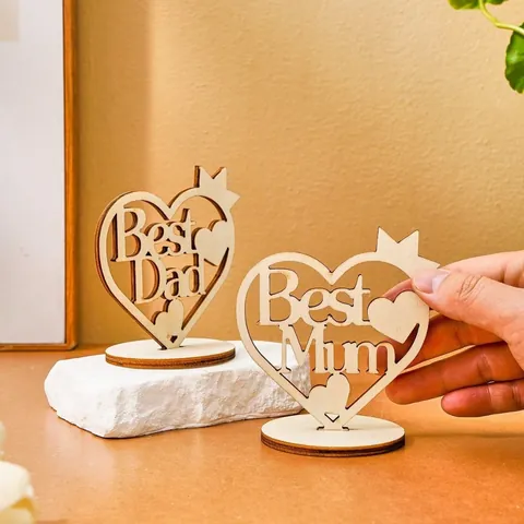 Wood Heart Hollow Out Desktop Ornament Laser Cut Letters Best Dad Best Mum Happy Mother's Day Father's Day Gift Decoration