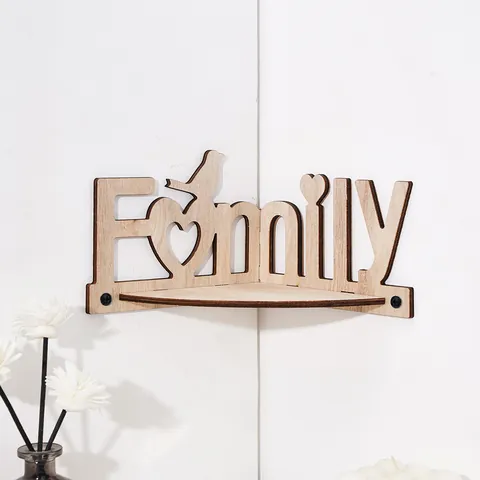 Creative Paulownia Wood Family Letter Wall Corner Shelf Hollow Out Heart Bird Floating Shelf Hanging Decoration Display Rack
