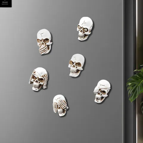 Vintage Halloween Synthetic Resin Skull Refrigerator Magnets Retro Gothic Three Wise Skulls Home Decor Accessory