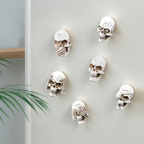 Vintage Halloween Synthetic Resin Skull Refrigerator Magnets Retro Gothic Three Wise Skulls Home Decor Accessory