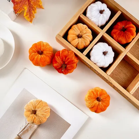 Luxury Velvet Artificial Pumpkin Decorations Set For Halloween Autumn Fall Harvest Home Decor Thanksgiving Table Ornament