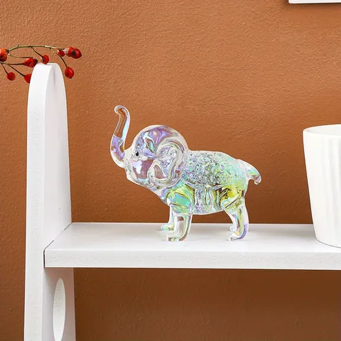 Figura de Elefante de Vidrio Estatua de Animal de Cristal Minimalista Adorno de Escritorio de Lujo para Hogar Oficina Regalo