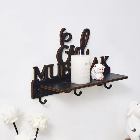 Wooden Wall Mounted Key Holder Eid Mubarak Letter Design Decorative Coat Hook Storage Rack For Entryway Home Decor