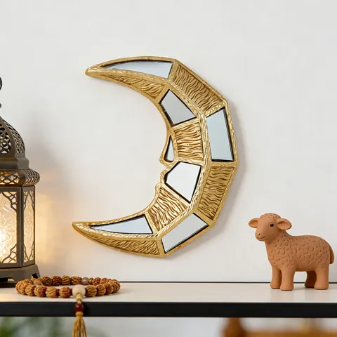 Décoration Murale en Résine Forme Croissant de Lune Or Vieilli Rétro Européen Incrustation de Miroir Géométrique Décoration Murale Artistique pour Maison Salon Chambre