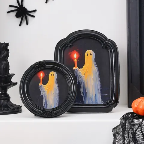 Halloween Süßer Geist Mit Kerze Deko Rahmen Vintage Barock Harz Tischornament Gothic Dark Academia Kunst Rahmen