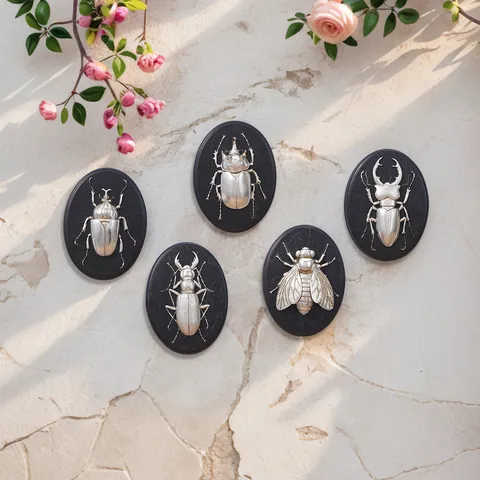 Decorazione da Parete in Rilievo con Scarabeo 3D Argento Retro Arte da Parete con Campione di Insetti in Resina Ovale Nera per Soggiorno Camera da Letto Stile Gotico di Lusso