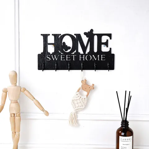 Kreatives Schwarzes Holz LOVE HOME Buchstabe Wandhalterung Hakenregal Dekorativer Schlüsselhalter Aufhänger Für Wohnzimmer Deko
