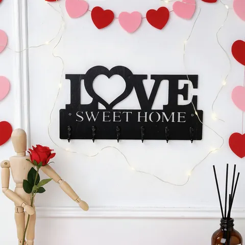 Kreatives Schwarzes Holz LOVE HOME Buchstabe Wandhalterung Hakenregal Dekorativer Schlüsselhalter Aufhänger Für Wohnzimmer Deko