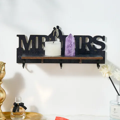 Creative Wedding MR & MRS Letter Wall Mounted Wooden Shelf With Iron Hooks Home Decor Hanging Storage Rack Gift
