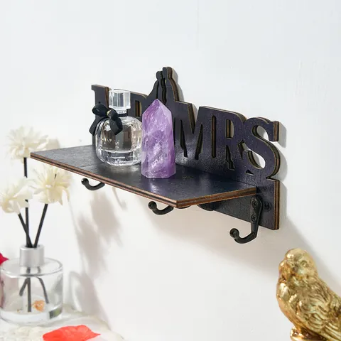 Creative Wedding MR & MRS Letter Wall Mounted Wooden Shelf With Iron Hooks Home Decor Hanging Storage Rack Gift