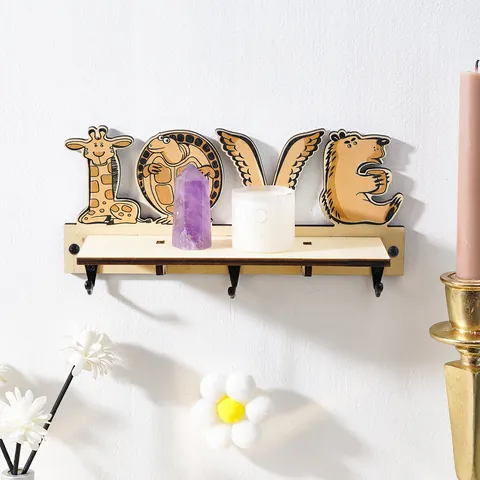 Modern Minimalist Wood Wall Floating Shelf Creative Animal Silhouette Design Decorative Display Rack With Hooks For Bedroom Living Room Home Decor Gift