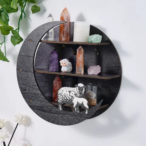 Round Wooden Wall Shelf Moon Cat Sheep Decorative Storage Rack Modern Minimalist Home Hanging Organizer Shelf