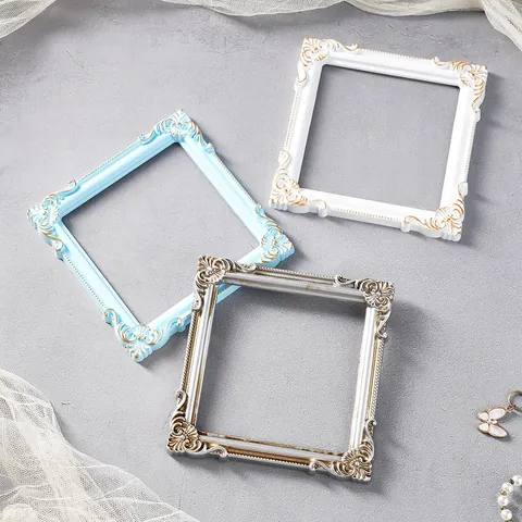 European Court Vintage Baroque Resin Relief Square Picture Frame Painted Botanical Floral Jewelry Display Photography Background Props