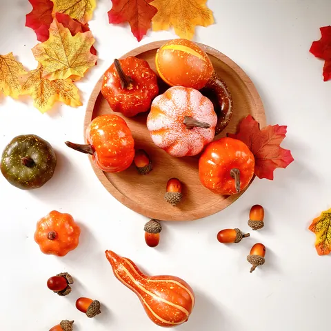Artificial Spotted Mini Pumpkins With Acorns And Maple Leaves For Halloween Thanksgiving Autumn Harvest Home Table Decoration DIY Craft