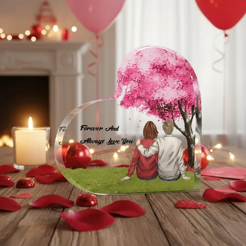 Heart-Shaped Acrylic Desktop Plaque Floral Anniversary Memorial Gift Transparent Love Quote Table Ornament For Mother's Day Valentine's Home Decor
