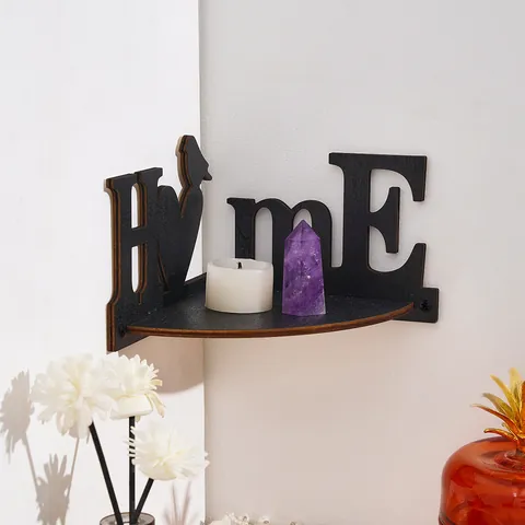 Creative Wooden Corner Wall Shelf HOME Letter Bird Silhouette Design Corner Hanging Storage Rack Decorative Floating Shelf For Home Living Room Kitchen