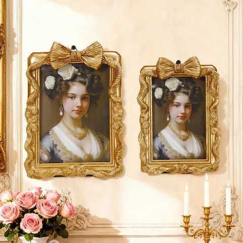Europäischer Vintage Goldener Harz Fotorahmen Mit 3D-Schleife Reliefmuster Desktop Dekorativer Bilderrahmen Für Zuhause