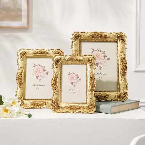 Cadre Photo Or de Luxe Avec Sculpture de Rose Plastique ABS Verre Strass Cadre pour Affichage de Photos de Mariage