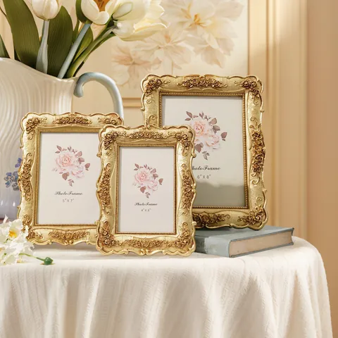Cadre Photo Or de Luxe Avec Sculpture de Rose Plastique ABS Verre Strass Cadre pour Affichage de Photos de Mariage