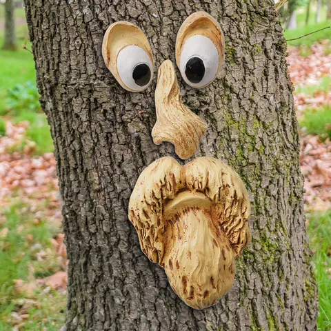 Outdoor Tree Face Decoration Old Man Bark Face Features Garden Tree Ornaments Resin Whimsical Yard Decor Statues Set