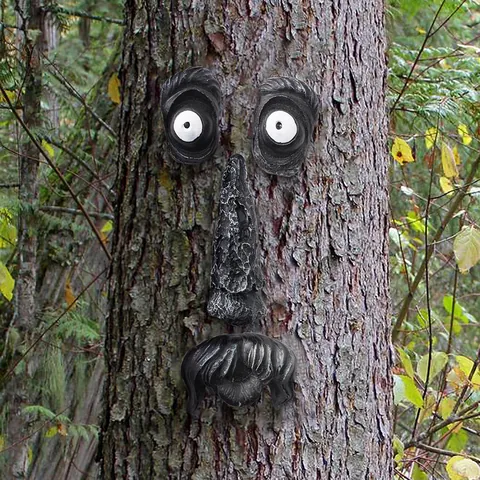 Outdoor Tree Face Decoration Old Man Bark Face Features Garden Tree Ornaments Resin Whimsical Yard Decor Statues Set