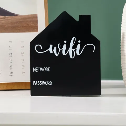 House Shaped Plastic WiFi Password Sign Board Tabletop Display Ornament Plaque Decor For Home Hotel Bar Cafe Counter