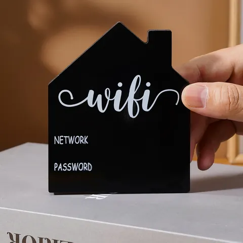 House Shaped Plastic WiFi Password Sign Board Tabletop Display Ornament Plaque Decor For Home Hotel Bar Cafe Counter