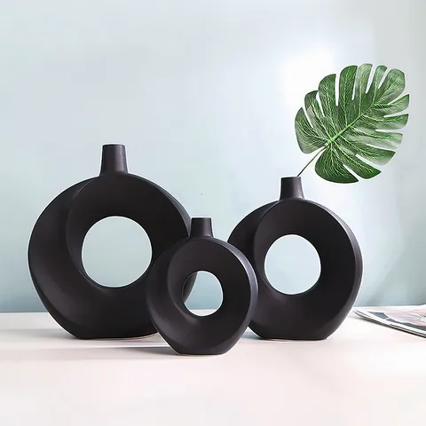 Modern Minimalist Donut Ring Resin Vase Nordic Abstract Irregular Circular Flower Arrangement Pot For Aesthetic Home Office Desktop Decor