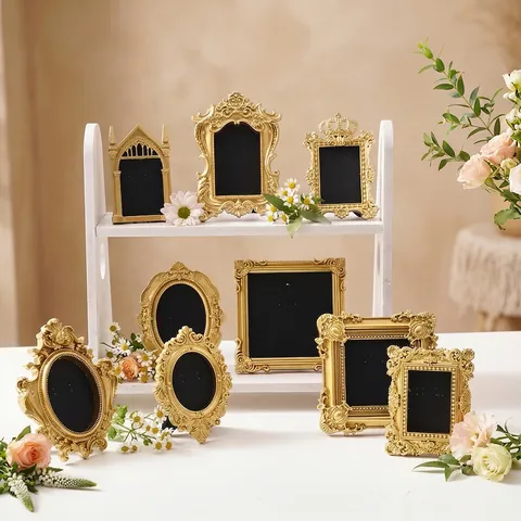 Vintage Gold Relief Resin Photo Frame Baroque French Retro Desktop Ornament For Photography Prop Home Decor Jewelry Display
