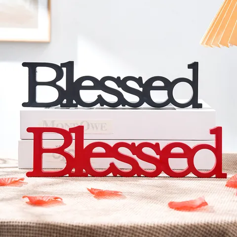 Blessed Letter Ornament PVC Decorative Sign For Wedding Valentine Day Home Table Decor Modern Script Word Art Gold Red Black White Colors