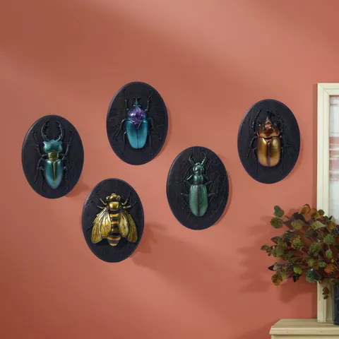 Französischer Vintage 3D Insekt Käfer Relief Wanddekoration Irisierende Metallische Harz Käfer Statue Kunst Plakette Für Wohnzimmer Schlafzimmer Wandbehang