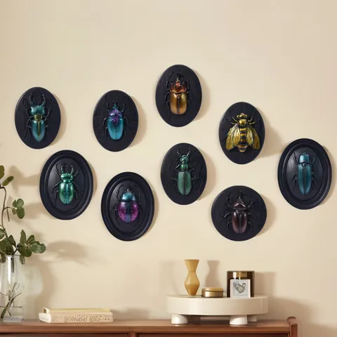 Französischer Vintage 3D Insekt Käfer Relief Wanddekoration Irisierende Metallische Harz Käfer Statue Kunst Plakette Für Wohnzimmer Schlafzimmer Wandbehang