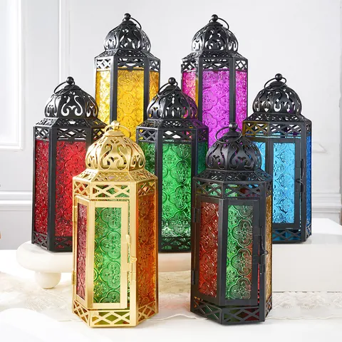 Marokkaanse Vintage IJzeren Kandelaar Lantaarn Retro Hangende Kandelaar Voor Romantische Tafel Decoratie Huis