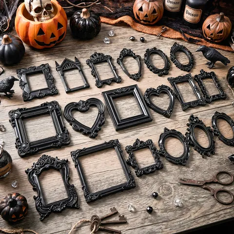 Halloween Black Mini Photo Frame Vintage Baroque Embossed Empty Frame Photography Background Jewelry Display Gothic Home Decor